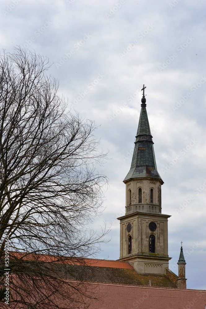 the old bell tower of the Catholic church