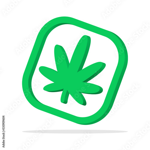Green cannabis leaf in frame isolated on white background. 3d marijuana stylized leaf concept. Medical marijuana. Symbol of cannabis. Cannabis organic farm logo. Weed. Minimal style. 3d vector icon