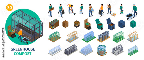 Farm Greenhouse Isometric Set