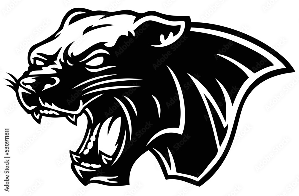 Vector Cartoon Black Panther Head Line Art
