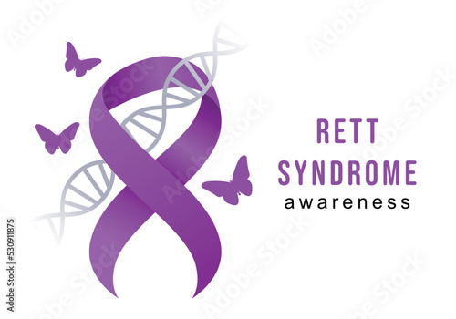 Rett Syndrome Awareness Month symbol. Rett syndrome awareness month celebration. Ribbon and butterfly photo