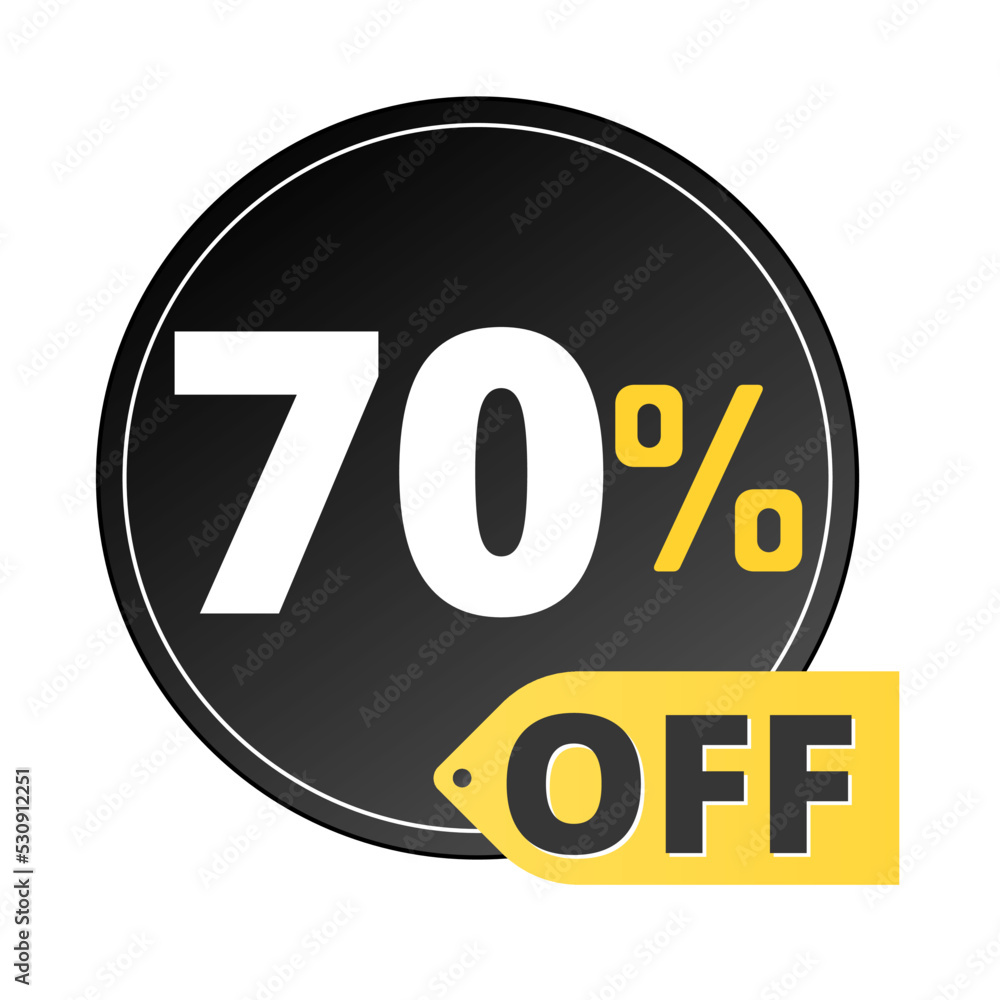 70% off limited special offer. Discount banner in black and yellow circular balloon. Seventy 70% off limited special offer. Discount banner in black and yellow circular balloon. Seventy