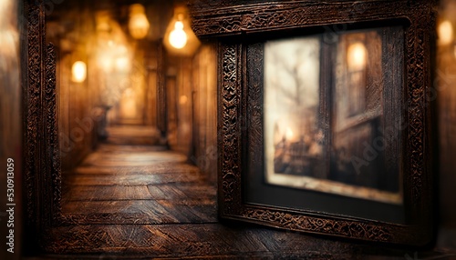 Vászonkép old wooden frame in victorian mansion corridor