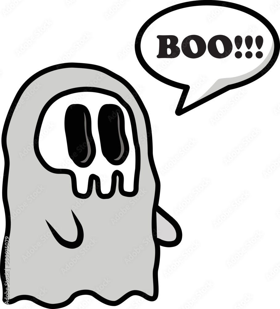Obraz premium Cute little skull faced ghost boo speech bubble vector