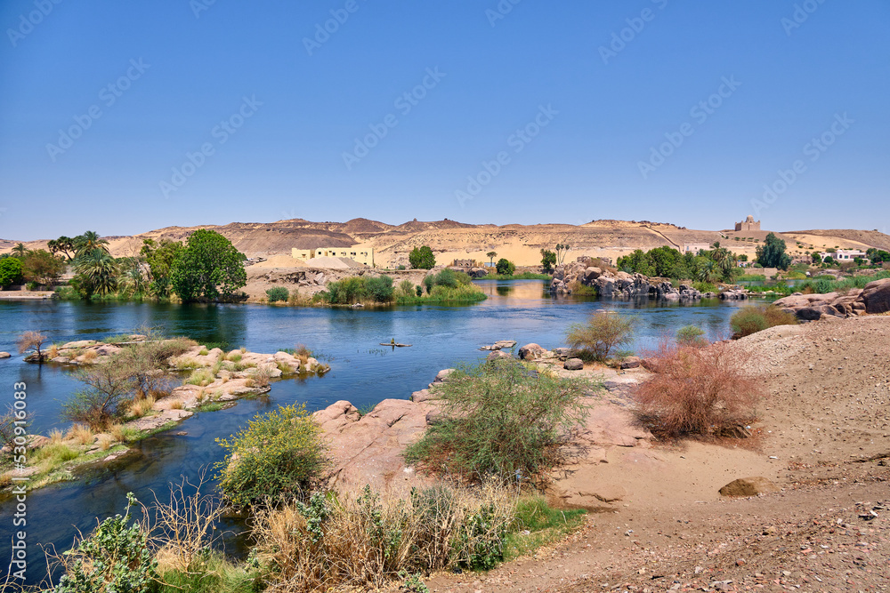 view of the nile river in aswan, egypt