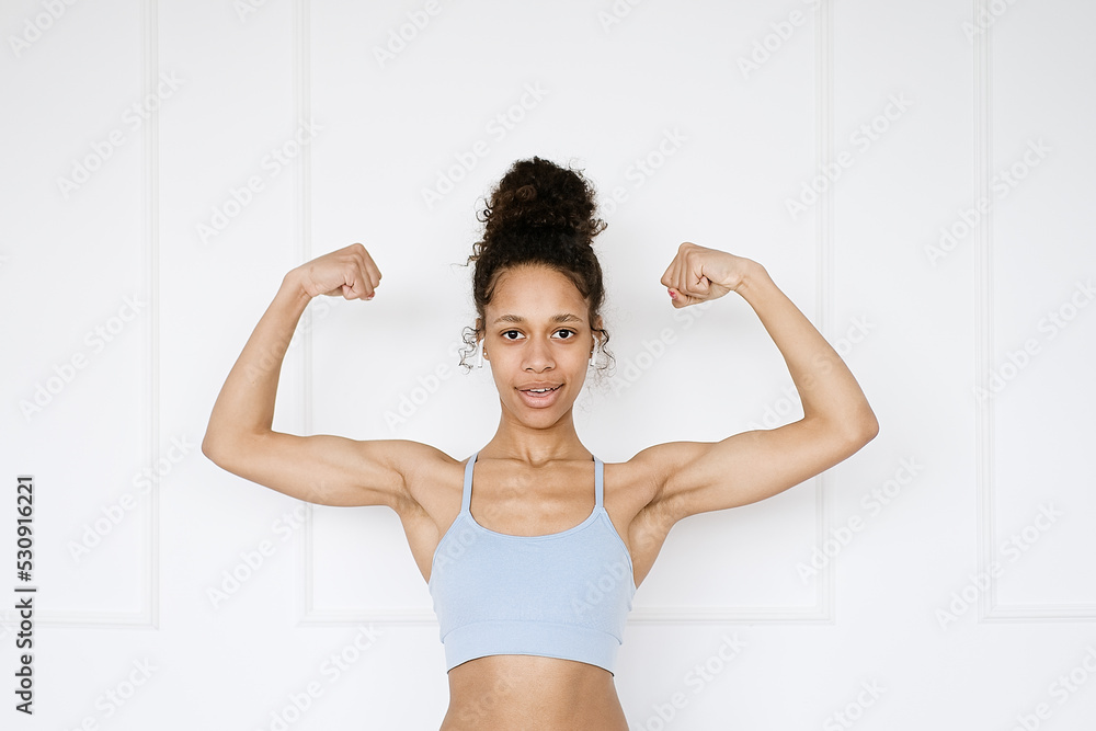 Home Sport. Portrait African american woman enjoying fitness and healthy lifestyle