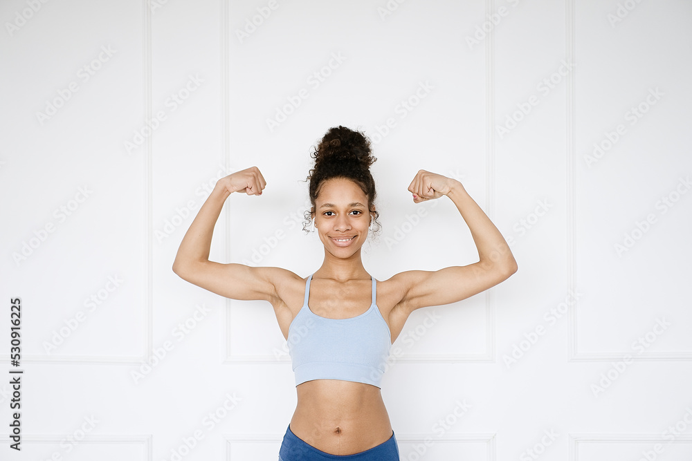 Home Sport. Portrait African american woman enjoying fitness and healthy lifestyle Home Sport. Portrait African american woman enjoying fitness and healthy lifestyle