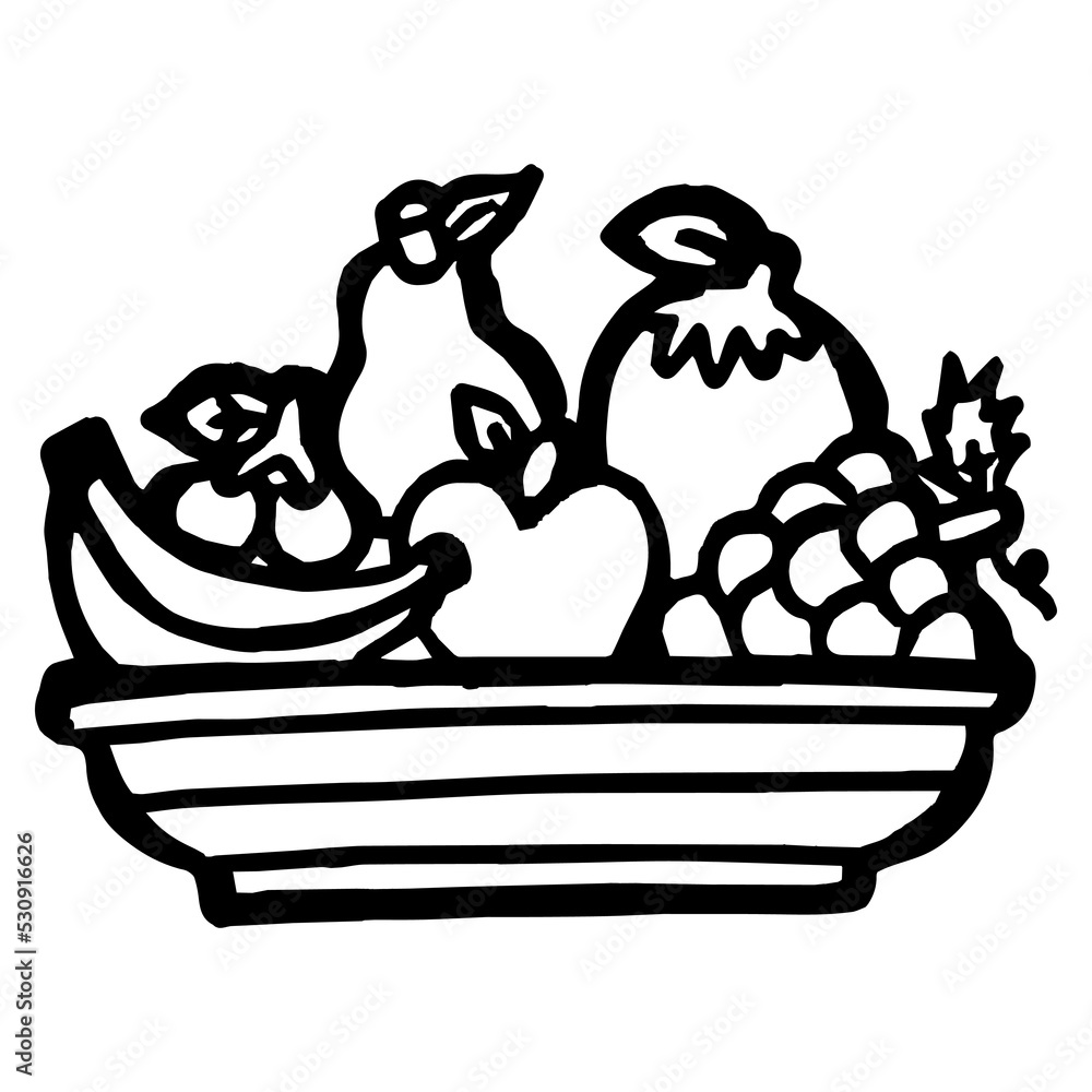 Fruit Basket Coloring Page For Kids, Vector illustration Ai File And Image