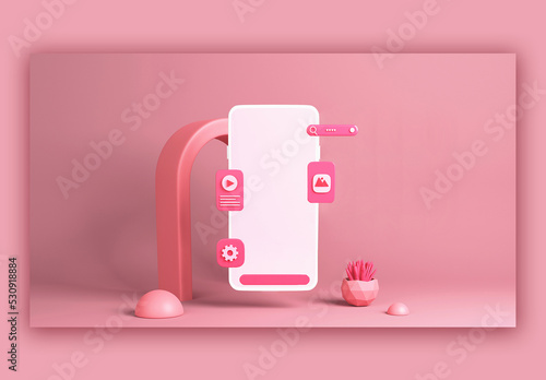 3D Render of Smart Mobile Phone UI UX Elements