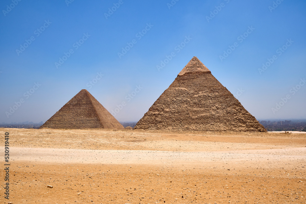 view of the pyramids of giza, egypt view of the pyramids of giza, egypt