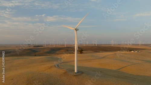 Wind Turbine at Sunset - Orbit Left to Right