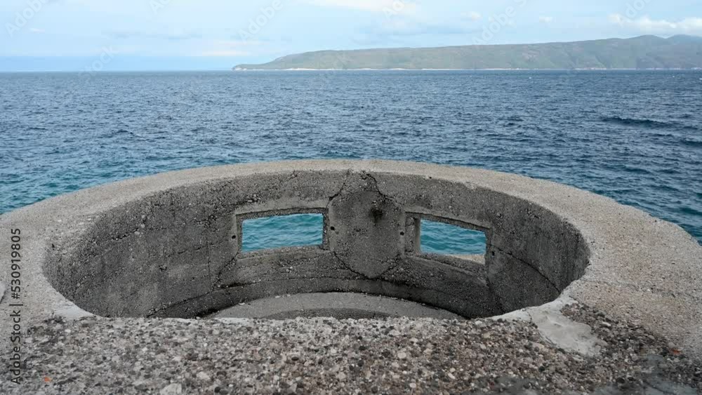 Abandoned military bunker at the coast near sea. Italian bunkers form ...
