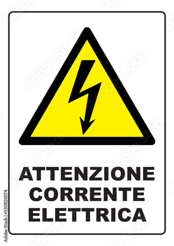 Attenzione corrente elettrica, cartello, edile, palo, luce, scossa, cavi, pericolo