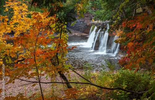 Manabezho Falls on the Presque Isle River in Porcupine Mountains State Park Michigan during autumn
