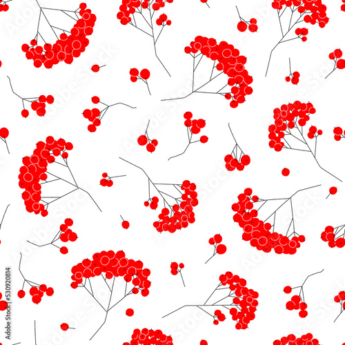 Fototapeta Naklejka Na Ścianę i Meble -  Rowan berries seamless pattern. Vector illustration. Floral seasonal background for fabrics, surfaces, book covers, wallpaper, design, graphics, printing, hobbies, invitations.