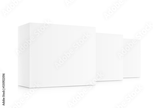 Realistic cardboard packaging boxes mockups. Vector illustration isolated on white background. Can be use for medicine, food, cosmetic and other. Ready for your presentation. EPS10.	