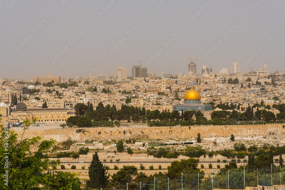 Dome of the Rock Shrine, Skyline of the Old City in Jerusalem