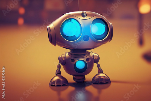 Cute little illustrated robot, 3D cartoon