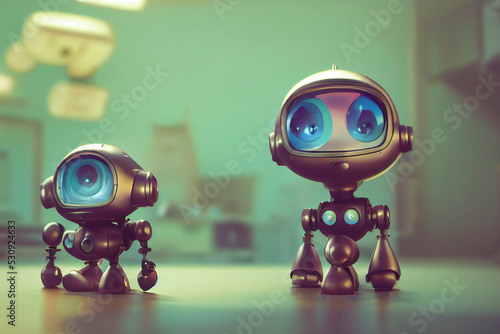 Cute little illustrated robot, 3D cartoon photo