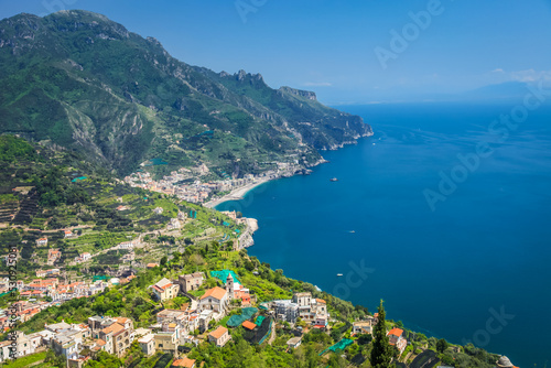 Amalfi Coast from idyllic gardens of Ravello, Campania, Italy, Southern Europe © Aide