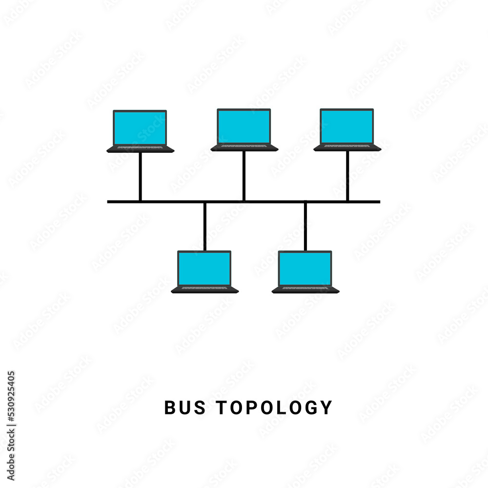 Bus topology network vector illustration, in computer network technology concept Bus topology network vector illustration, in computer network technology concept
