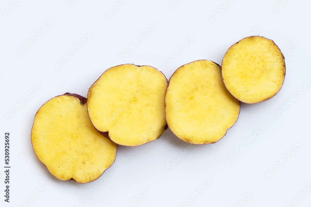 Sweet potato on white background. Top view Sweet potato on white background. Top view