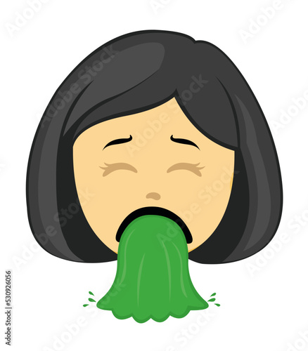 Vector emoji illustration of a yellow cartoon woman vomiting