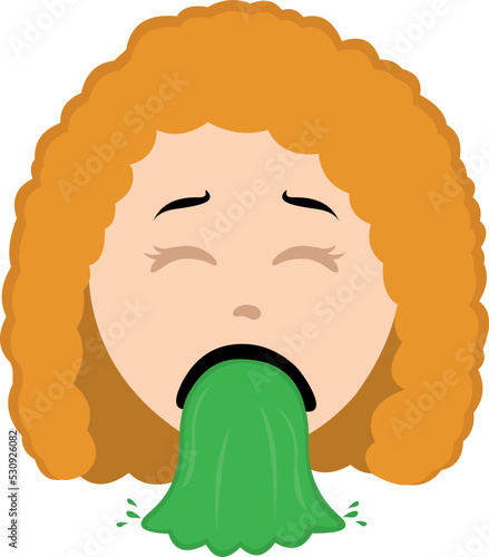 Vector emoticon illustration of a cartoon woman vomiting
