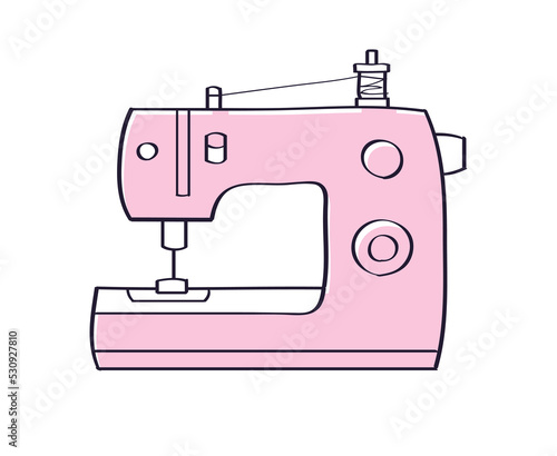 Pink electric sewing machine isolated vector illustration