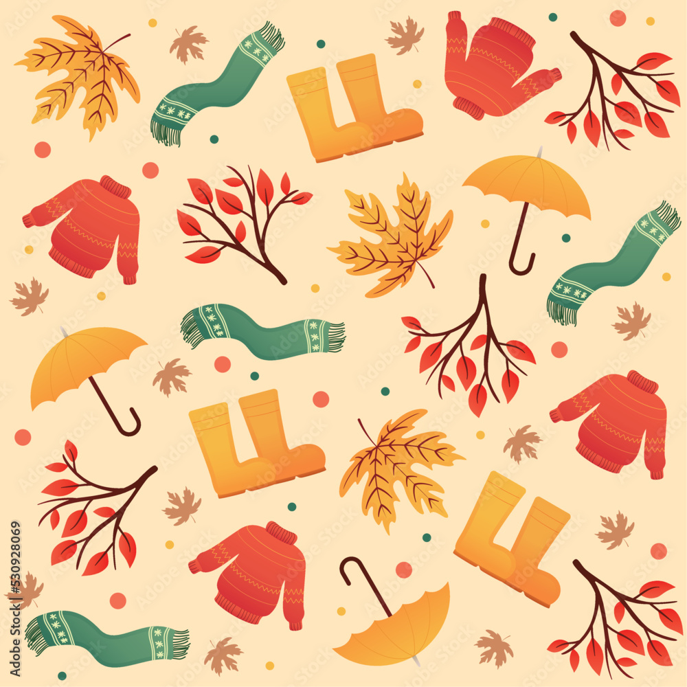 Fototapeta premium Autumn seamless pattern background with seasonal clothes Vector