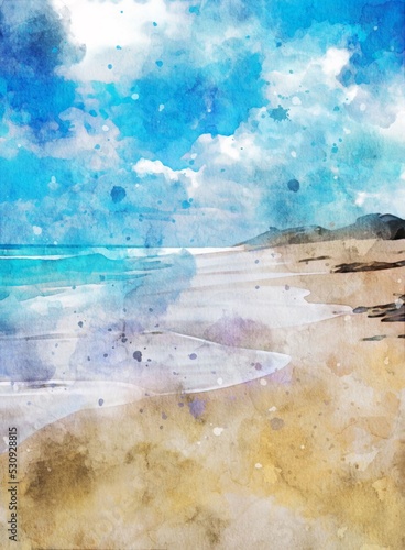 Beautiful Colorful Beach Watercolor Iluustration