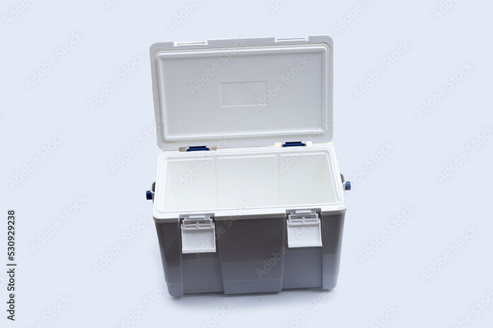 Handheld white blue refrigerator on white Handheld white blue refrigerator on white
