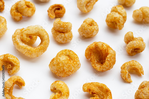 Crispy pork rinds or pork snack.