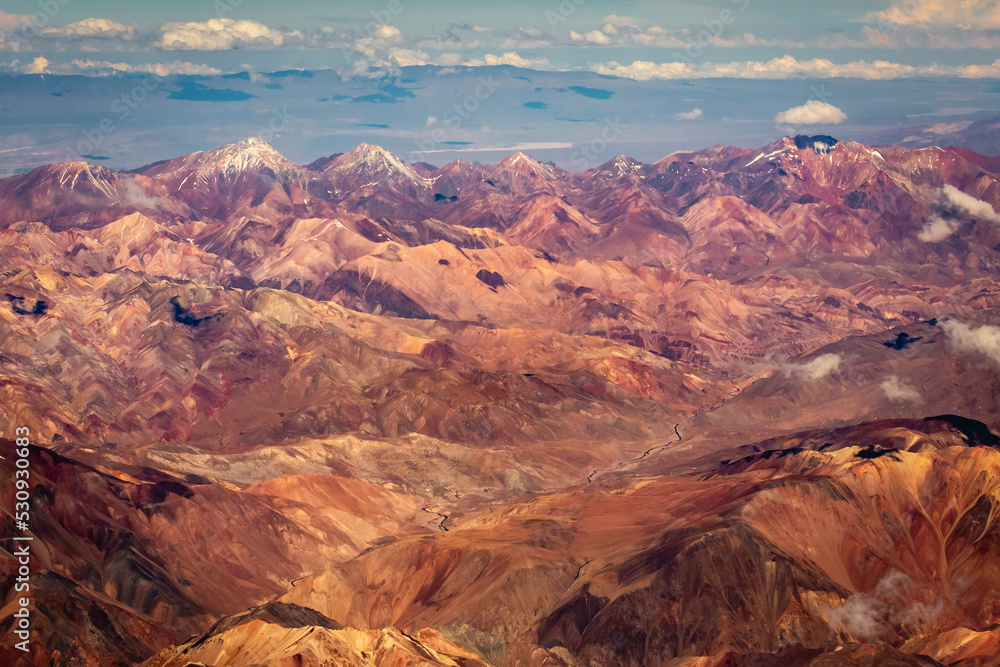 Andes cordillera and Atacama aerial view, dramatic volcanic landscape