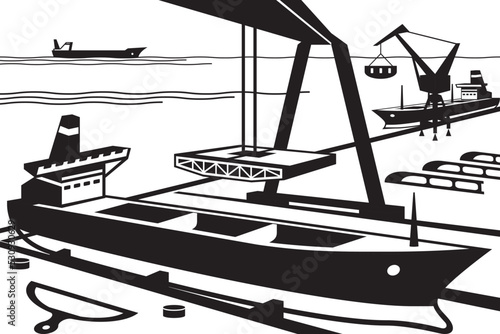 Shipyard with docks and cranes - vector illustration
