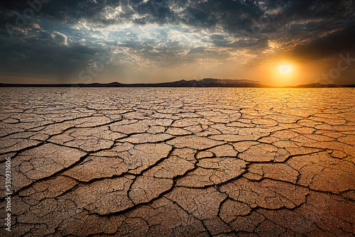 Digital Art close-up on an almost dry lake with cracked ground