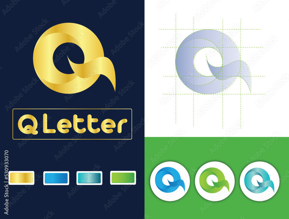 Capital Q letter golden ratio logo