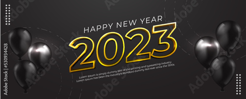 Happy new year 2023 with editable number gold effect on dark background