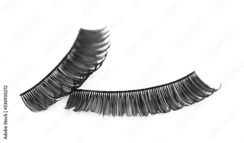 Fake eyelashes on white background. Makeup product Fake eyelashes on white background. Makeup product