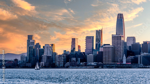 city skyline at sunset, sunset, golden hour, san francisco,  bayarea,  california, northern california, city by the bay