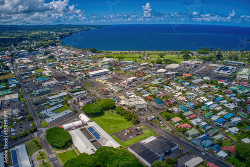 Aerial View of Downtown Hilo, Hawaii during Summer