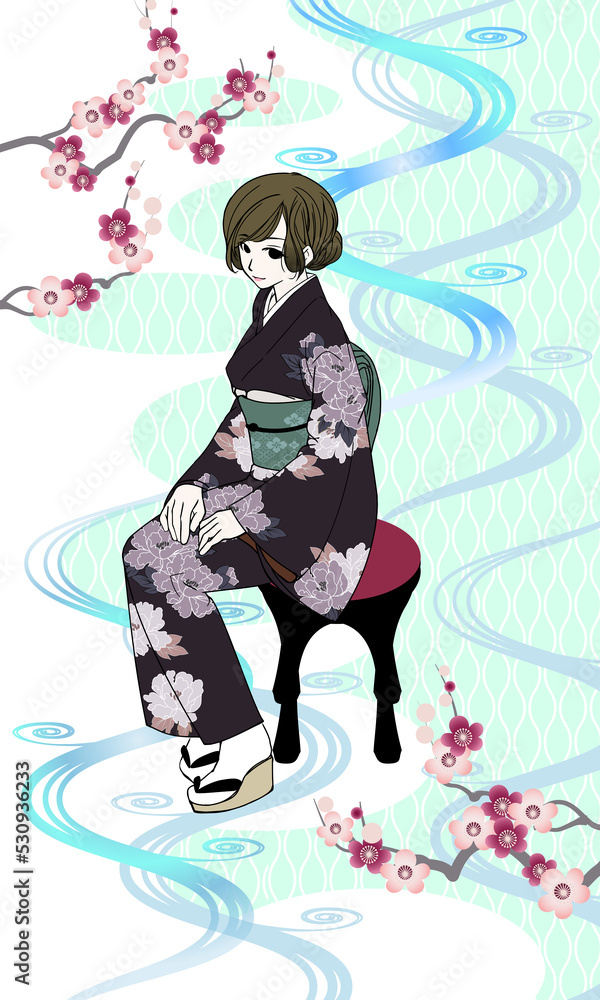 Illustration of a woman in kimono
