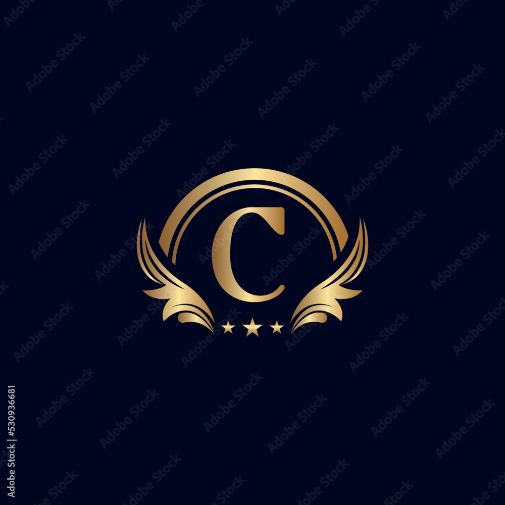 luxury letter C logo royal gold star luxury letter C logo royal gold star