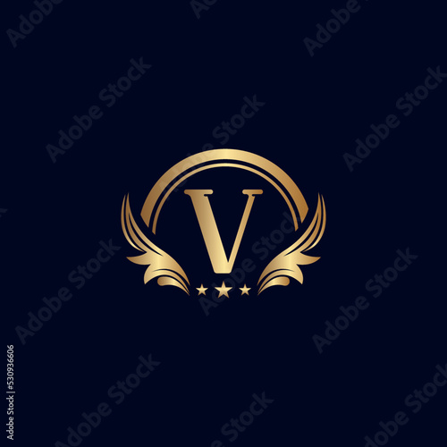 luxury letter V logo royal gold star