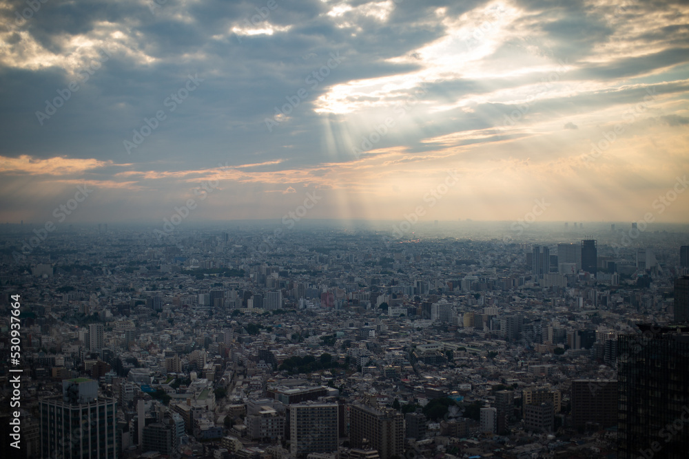 Fototapeta premium 大都市と天使のはしご