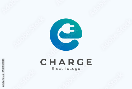 Abstract Letter E Electric Plug Logo, Letter E and Plug combination with gradient colour, flat design logo template, vector illustration
