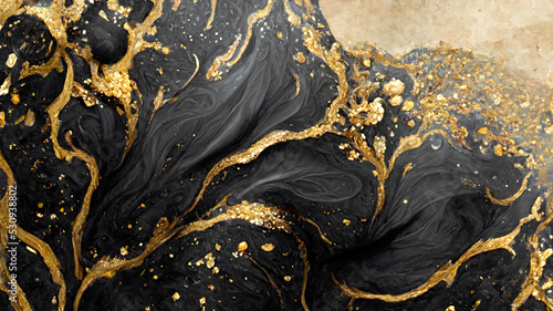 Tableau sur toile Spectacular realistic abstract backdrop of a whirlpool of black and gold