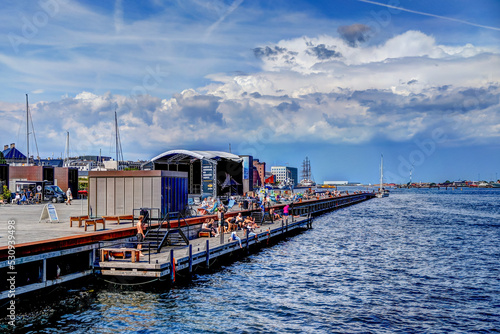 Quadro su tela Copenhagen, Denmark - July 10, 2018: Sun bathers enjoying the weather on the swi