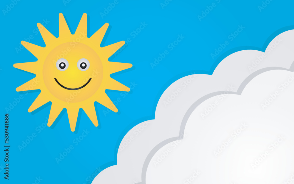 Blue Sky Background with Clouds and Smiling Sun Blue Sky Background with Clouds and Smiling Sun