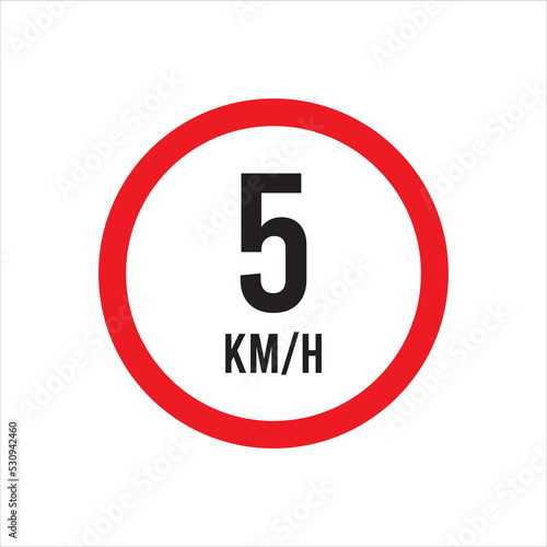 Isolated Road Maximum Speed limit sign 5 kmh sign icon on white background vector illustration.